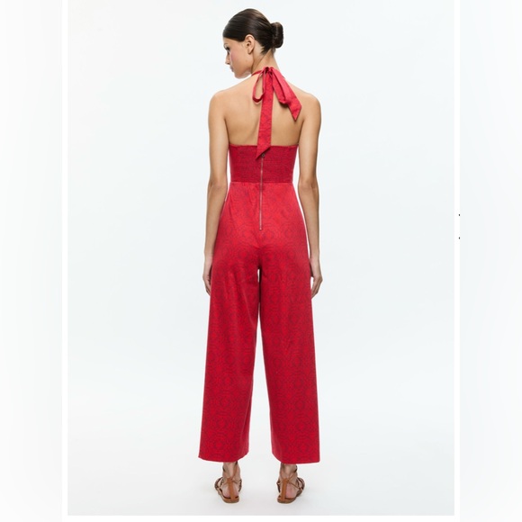 Alice + Olivia Red Halter Jumpsuit Wide-Leg Elegance - Picture 6 of 8